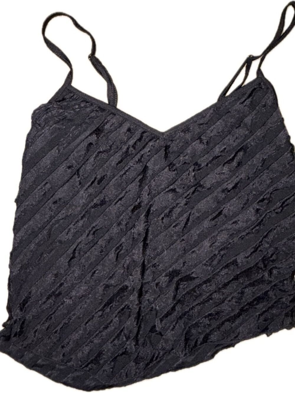 NWT Urban Social Black Ruffled V-Neck Spaghetti Strap Asymmetrical Tank Top
